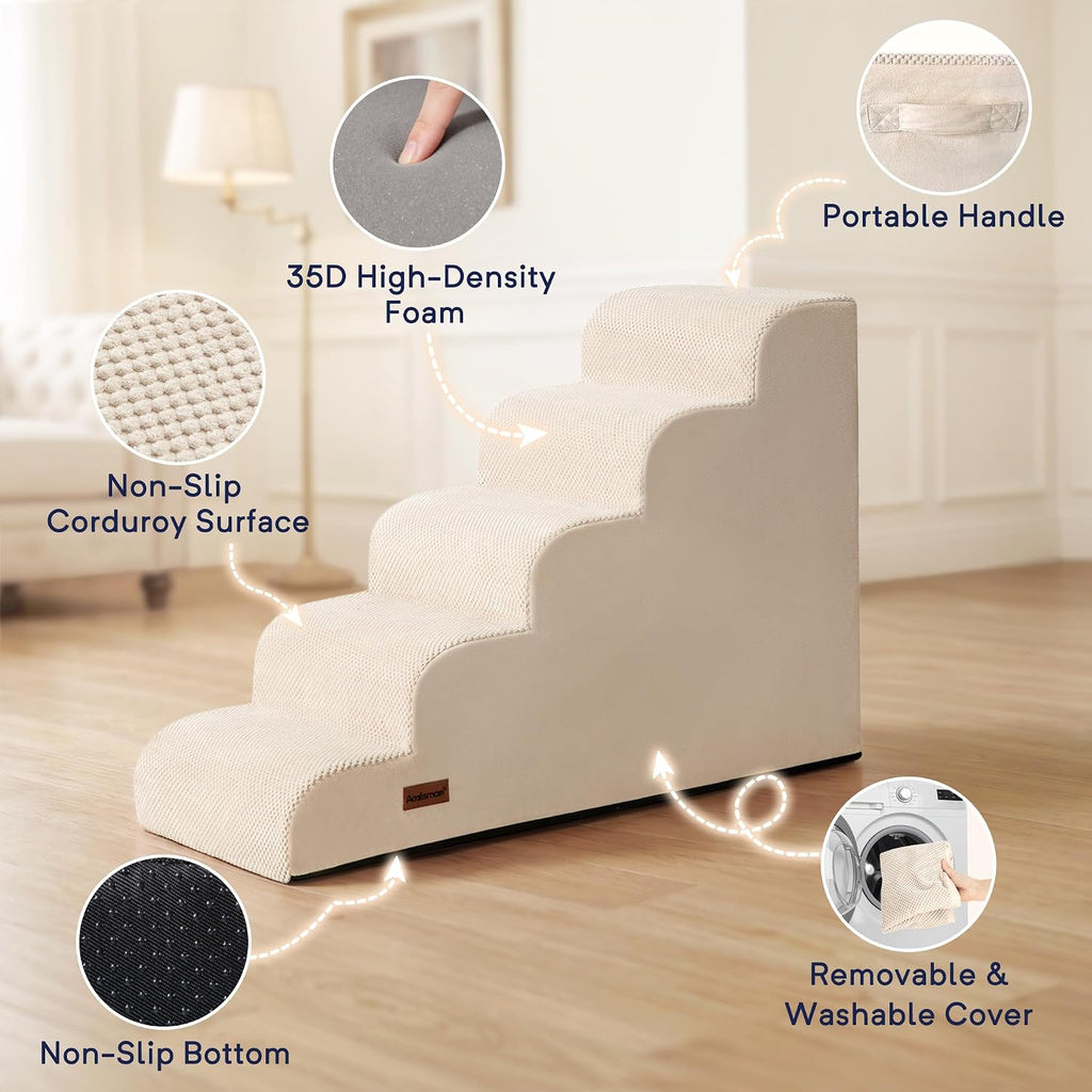 Dog Stairs for High Beds, 26" H 5-Step Pet Ramp for Small & Medium Dogs