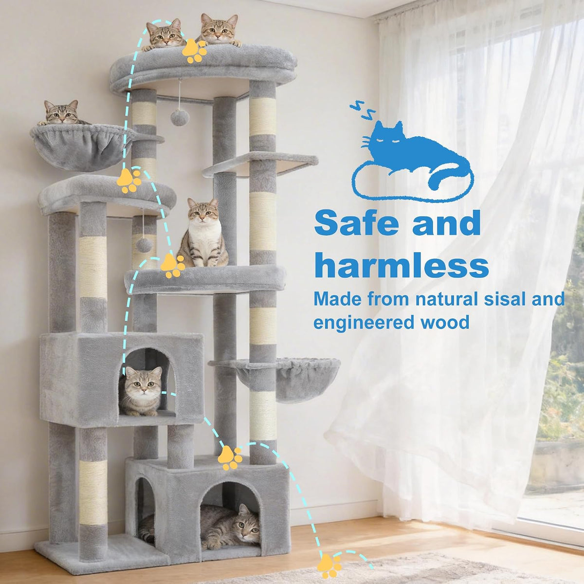 Hey-brother Cat Tree Tower with Tiered Padded Platforms, Condos, MPJ084W