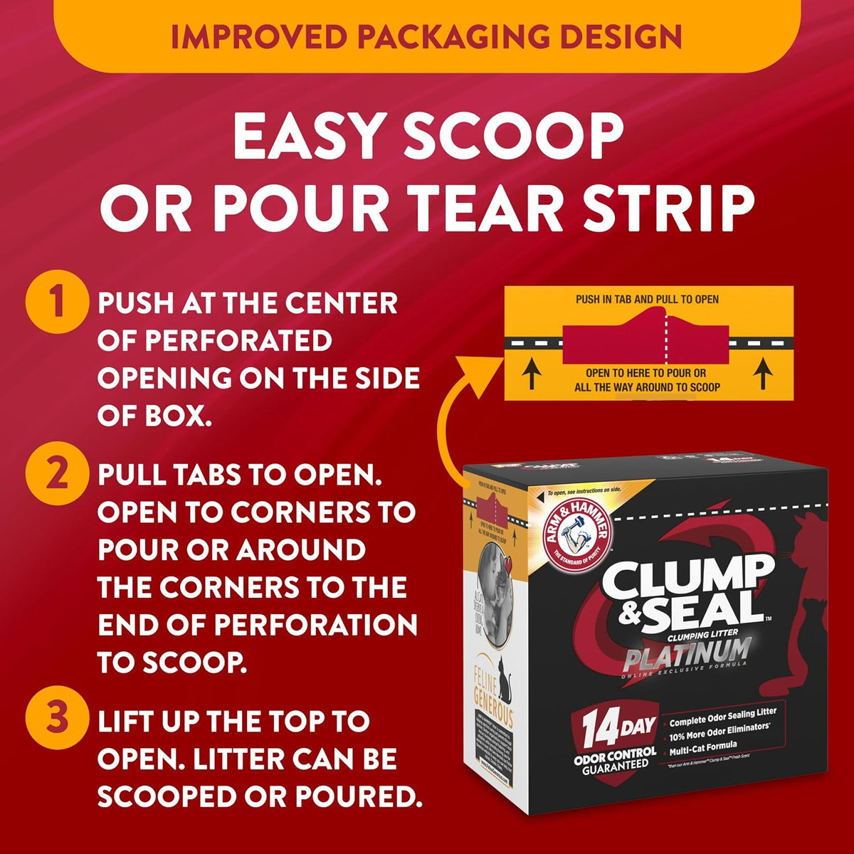 ARM & HAMMER Clump & Seal Platinum Cat Litter, Multi-Cat, 34 lbs