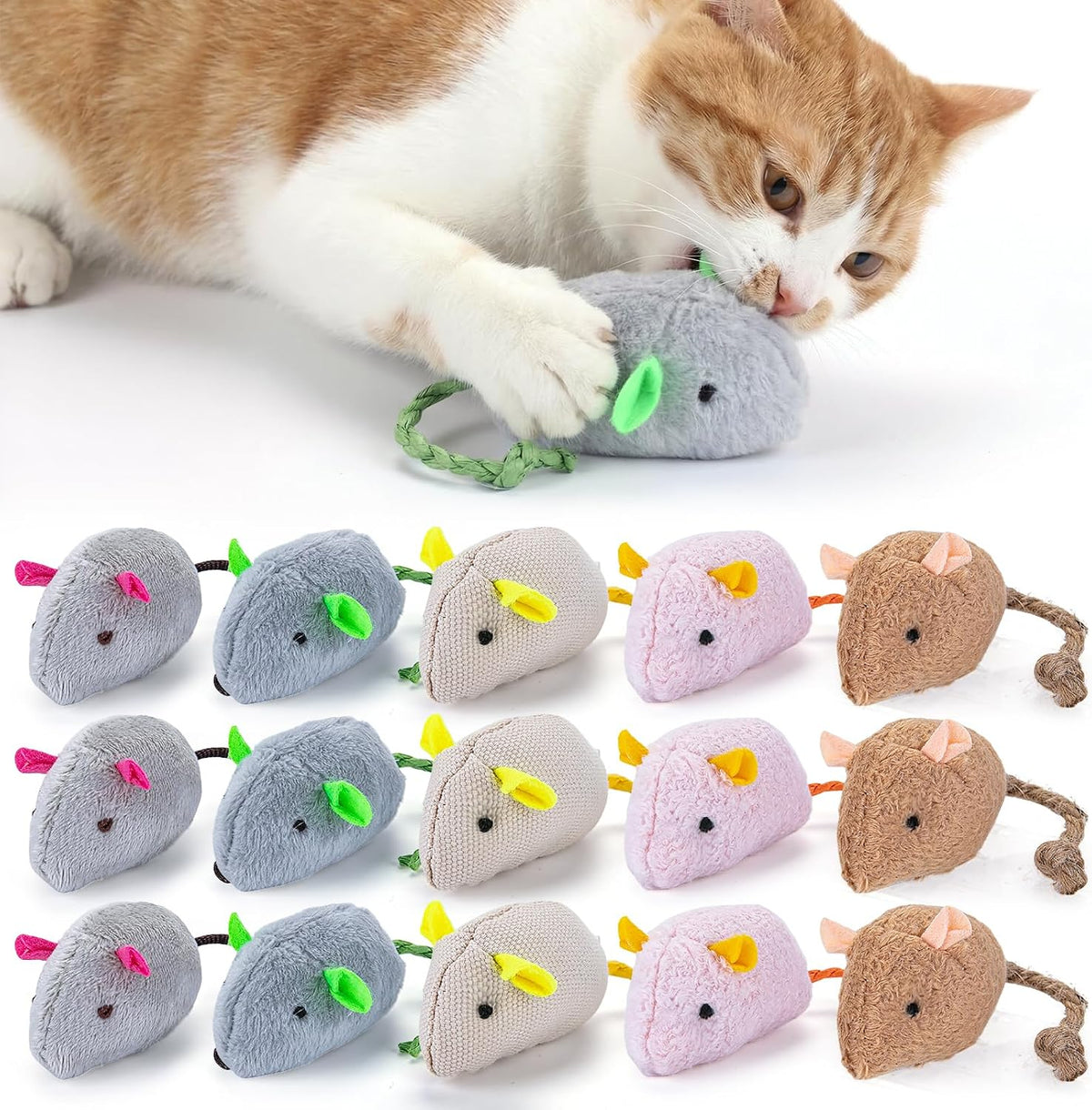 NAHSHON 15PCS Cat Mouse Toys Prefilled Catnip