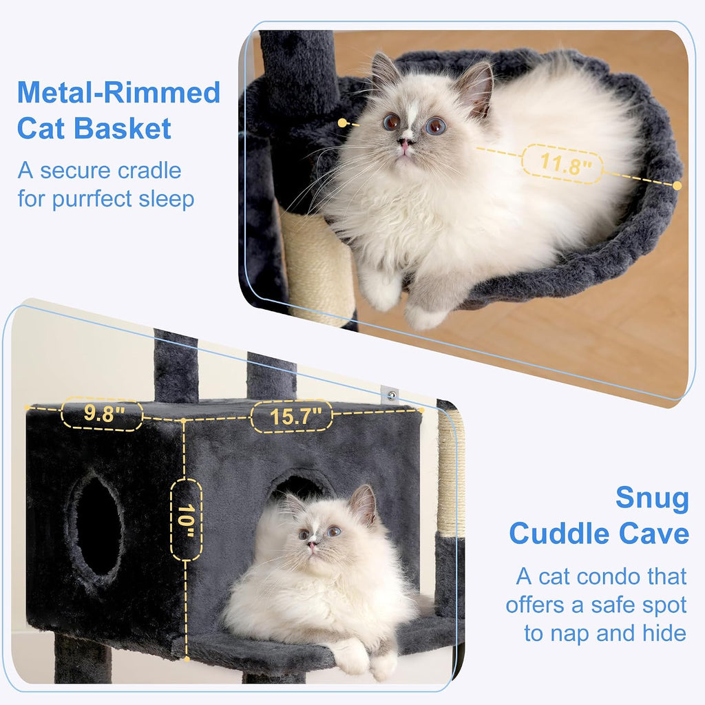 Heybly Cat Tree, 45.3" Cat Tower for Indoor Cats with Large Perch HCT202SG