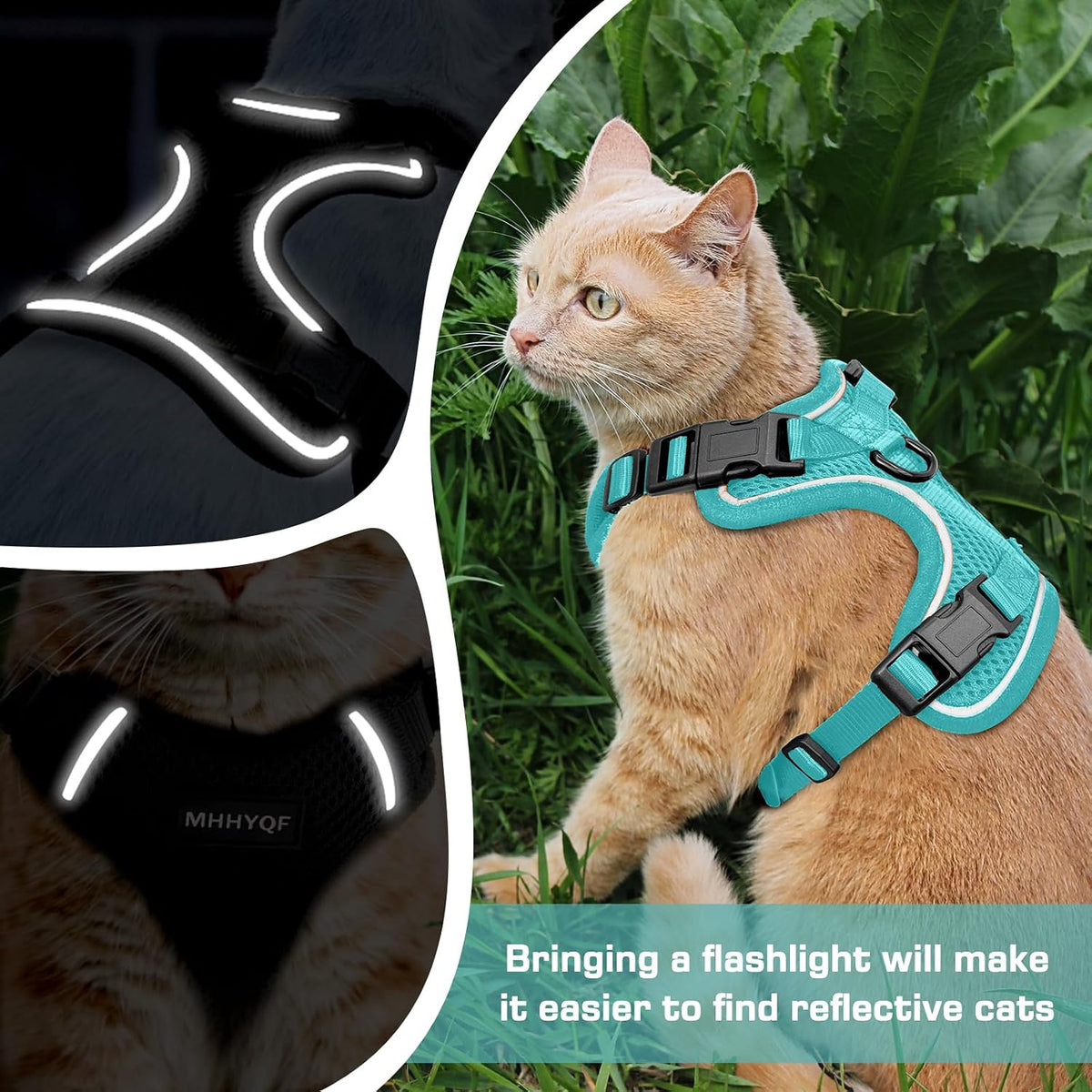 Cat Harness and Leash for Walking Escape Proof Soft Adjustable Cat Leash Breathable Comfortable Vest Easy to Wear Kitten Harness for Outdoor Travel, Green, M
