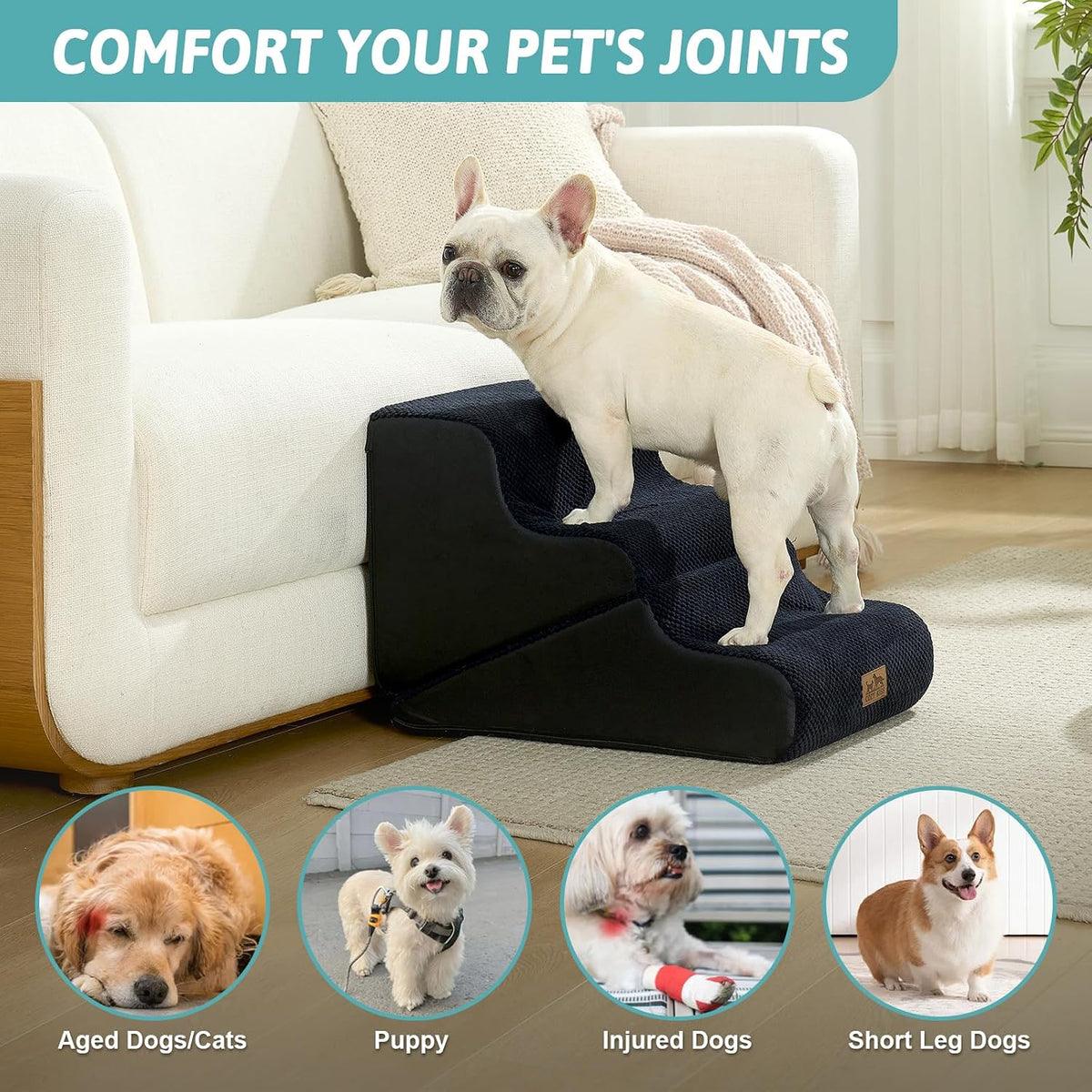 COZY KISS Dog Stairs for Small Dogs, 3-Step 2-in-1 Dog Steps,15.7" H