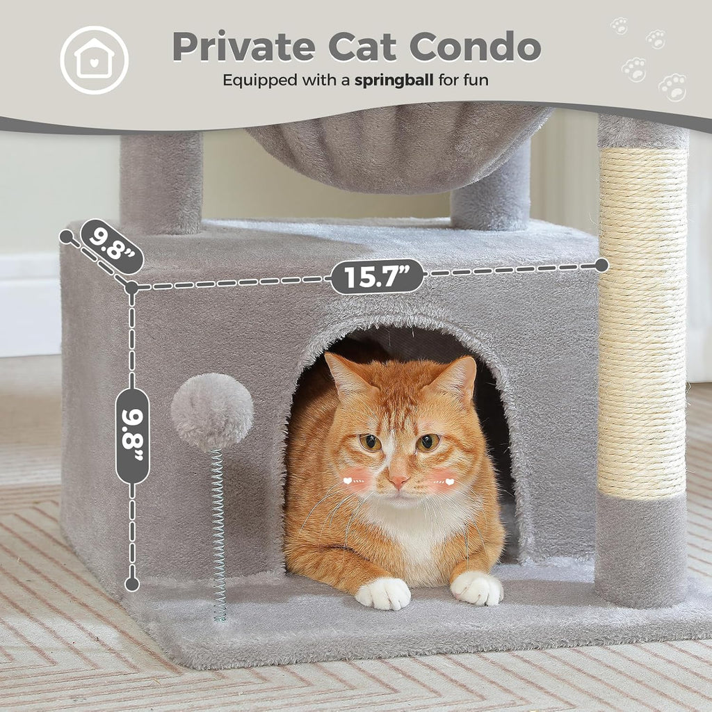 PEQULTI 4-in-1 Cat Activity Tree for Kittens & Small Cats, 33in Grey Tower