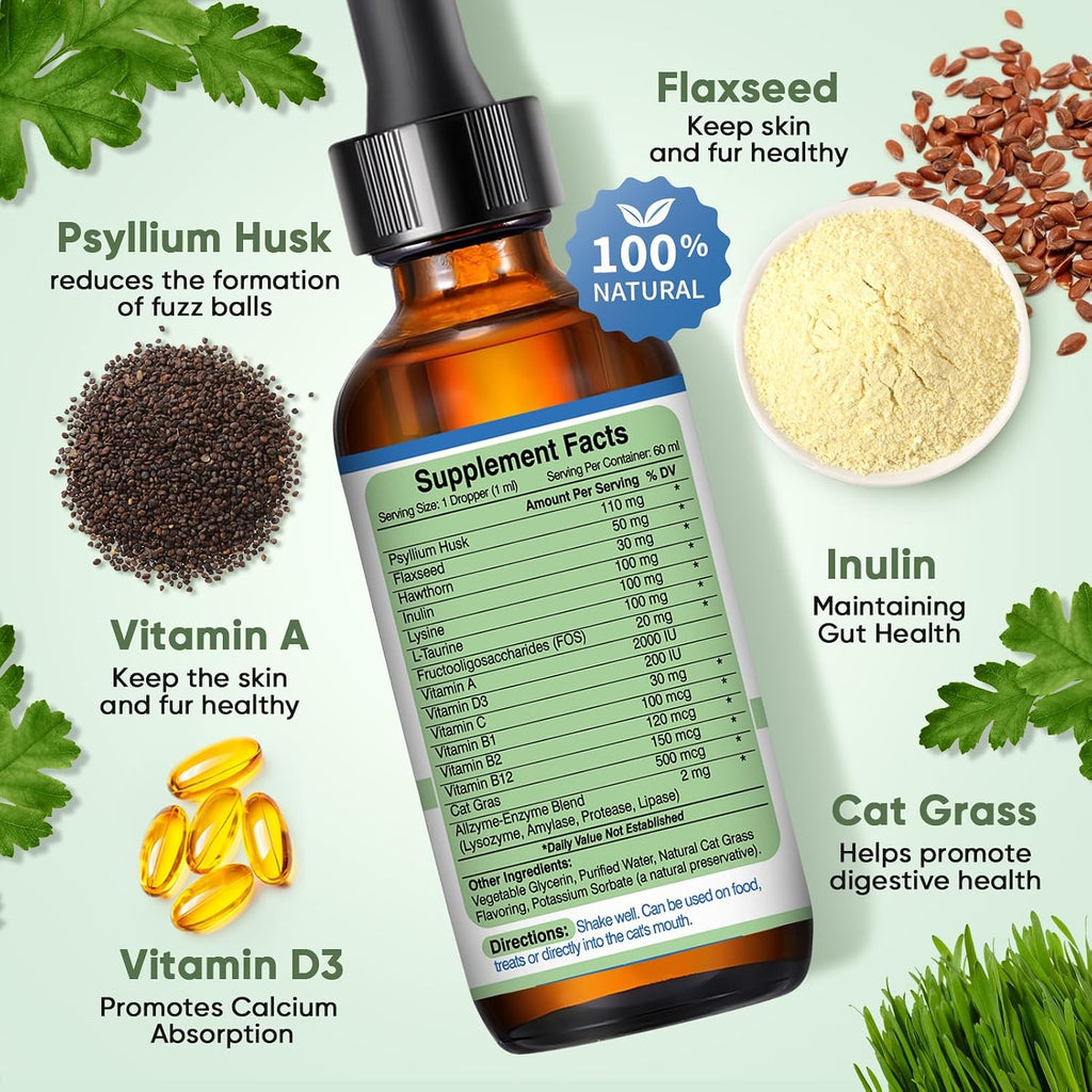 Cat Hairball Remedy Drops 60ml (2 fl oz) 2 Pack for All Breeds & Ages