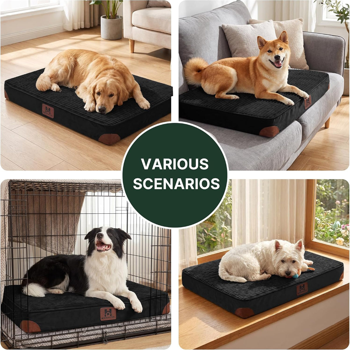 H.VERSAILTEX Waterproof Orthopedic Dog Bed for Crate, Black, 24"x16"x3.2"