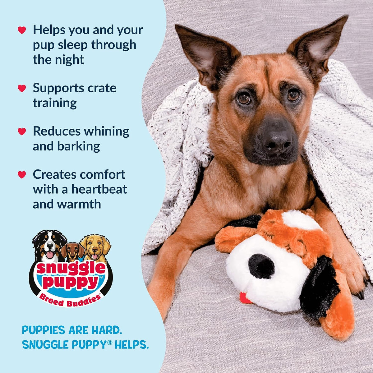 Snuggle Puppy Heartbeat Dog Toy for Puppies, Real-Feel Heartbeat, Calming Sleep Aid and Crate Training Comfort Toy with Heat Pack, Brown & White Beagle | Calming heartbeat toy, crate training comfort, heat pack, new puppy essentials, first nights, slee...