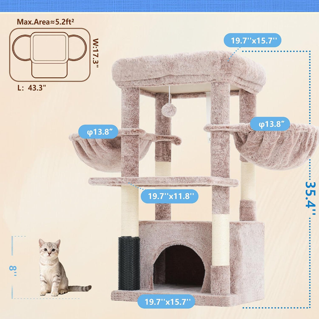 Hey-brother Cat Tree Tower with Large Platform, Spacious Condo, MPJ060MU