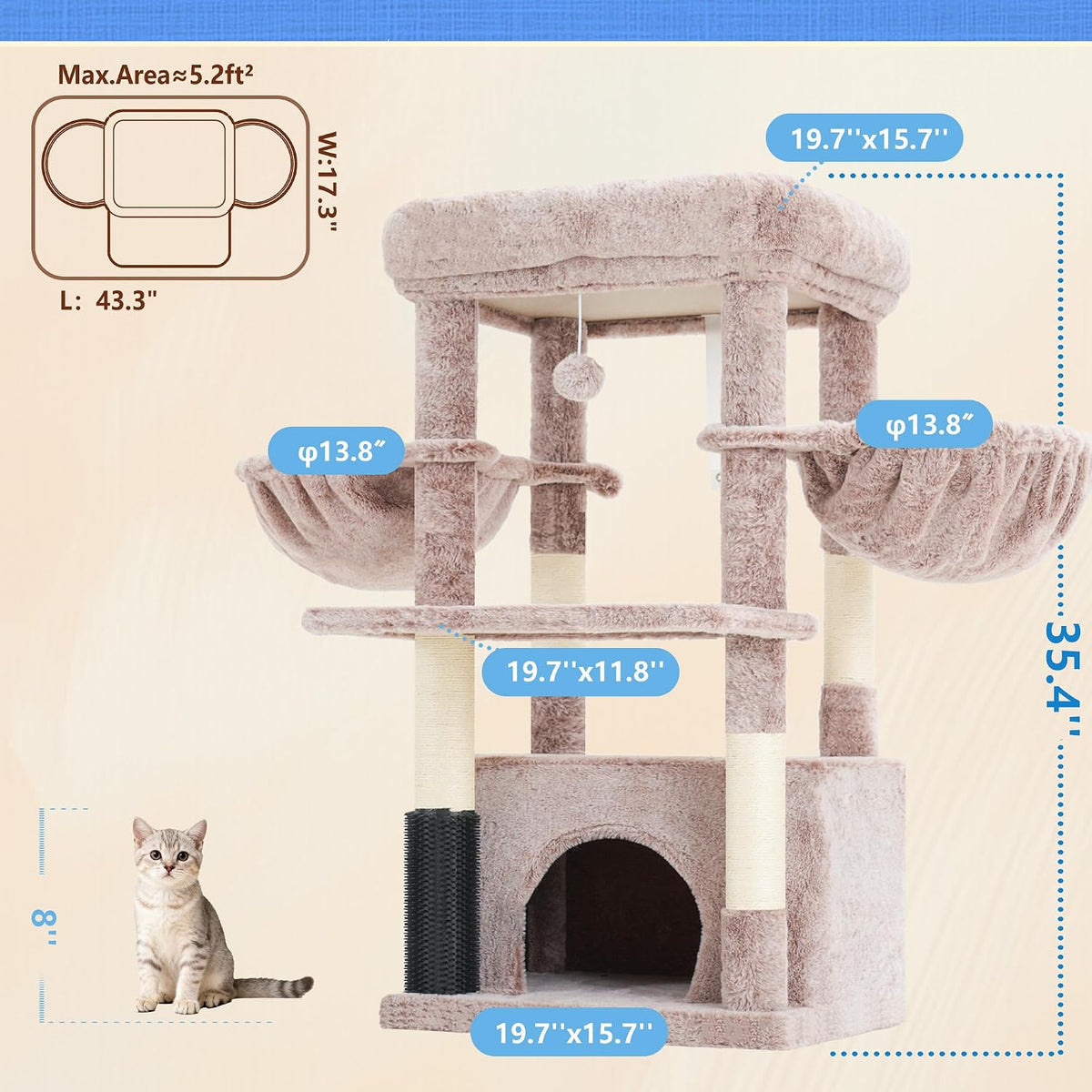 Hey-brother Cat Tree Tower with Large Platform, Spacious Condo, MPJ060MU