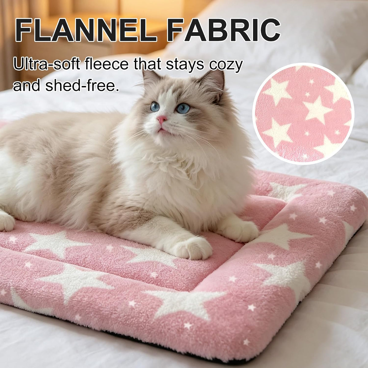 Dog Bed Mat, Reversible Crate Pad & Cute Dog Bed - Machine Washable Kennel Mat with Ultra Soft (Big&Small Stars Pink, 18" L x 14" W x 1.5" Th)