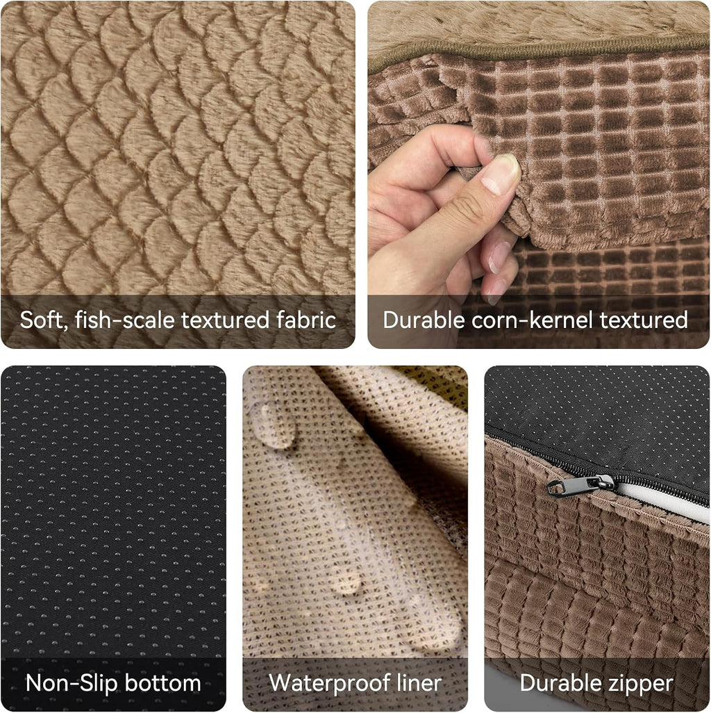 JOEJOY Orthopedic Dog Bed for Extra Large Dogs, XXL Egg-Crate Memory Foam Pet Bed with Bolster Sides, Waterproof Lining, Removable Washable Cover & Non-Slip Bottom, Brown