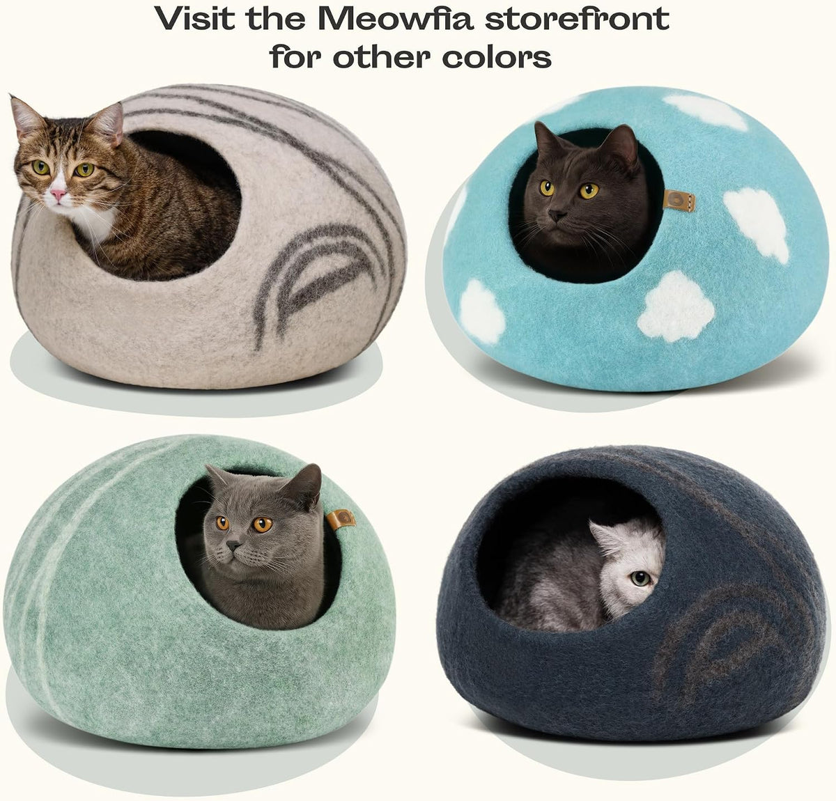 MEOWFIA Cat Cave - New Zealand Wool Bed for Indoor Cats (Cloud Nap Blue)