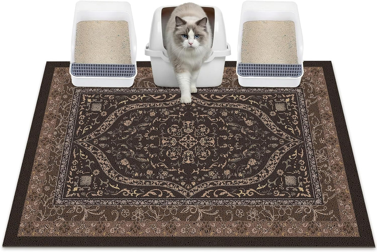 Glittme Cat Litter Mat, 40"x30" Non-Slip Washable Trapping Mat for Cats | Litter Trapping Mat With Thick PVC Coil To Catch Scatter, Soft On Paws And Waterproof Bottom To Protect Floors