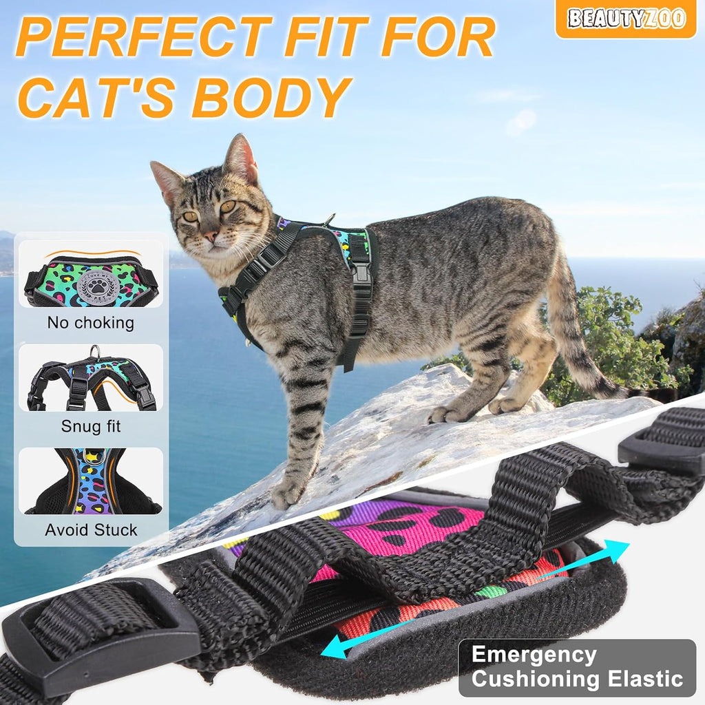 BEAUTYZOO Cat Harness and Leash,Escape Proof Easy-On Vest w/Neck Buckle, S