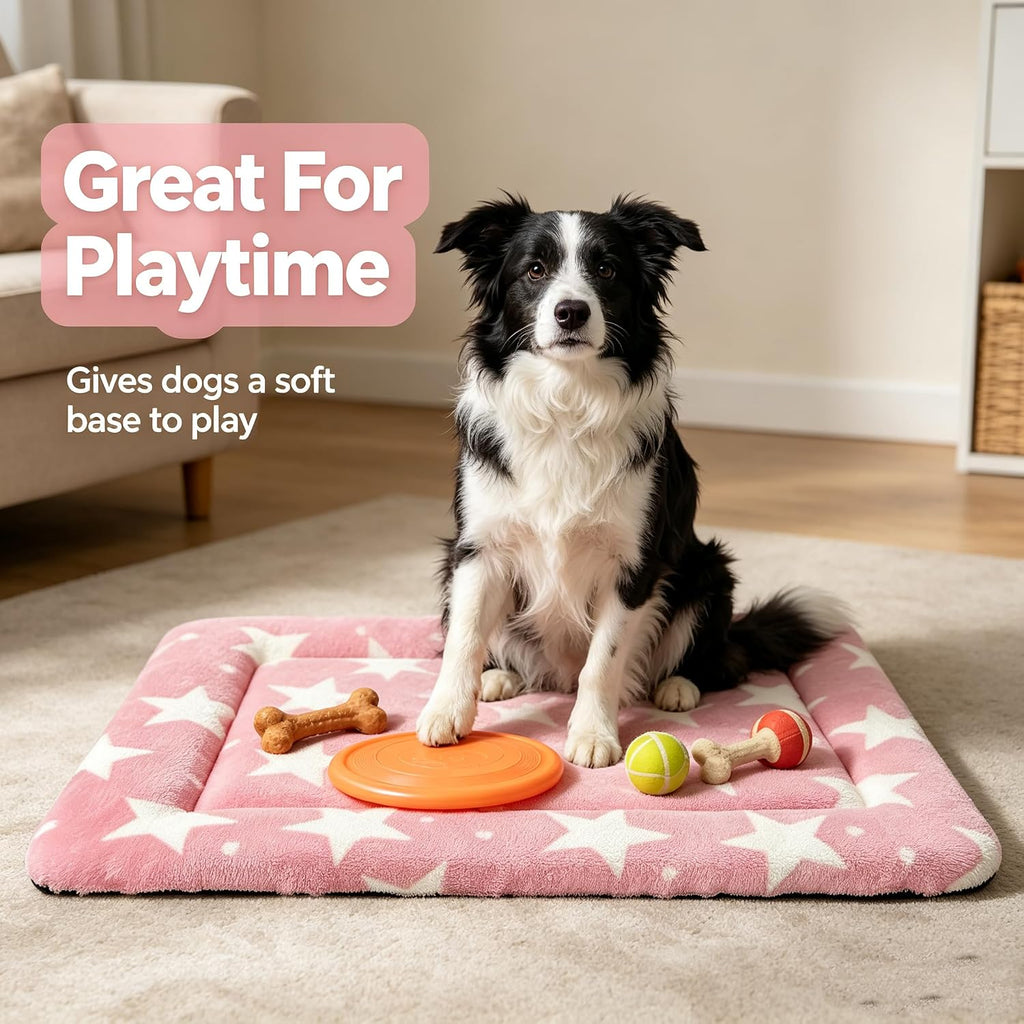Dog Bed Mat,Reversible & Ultra Soft Kennel Pad-Machine Washable Pet Bed for Dogs & Cats-All-Weather Crate Liner for Crates,Carriers & Travel (Big Star&Pink, 30.0" L x 20.0" W x 1.5" Th)