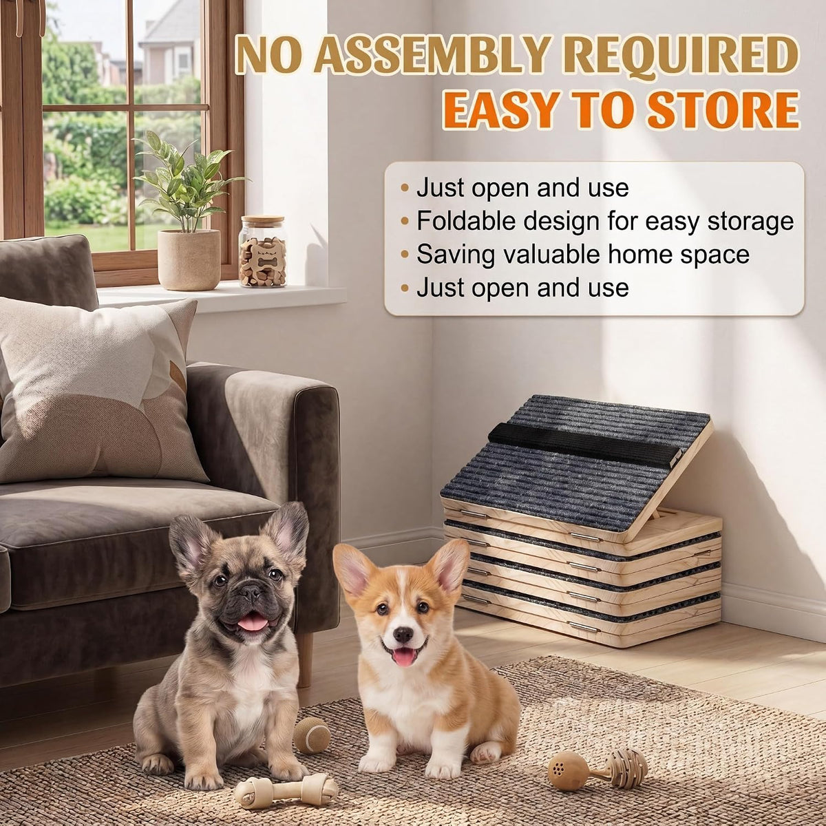 2 Pack Wooden Adjustable Dog Stairs Ramps, 3-Level Adjustable Triangular Pet Ramp, Indoor & Outdoor Portable Dog Steps with Anti-Slip Mat, Suitable for Dogs, Cats, Elderly and Injured Pets (2)
