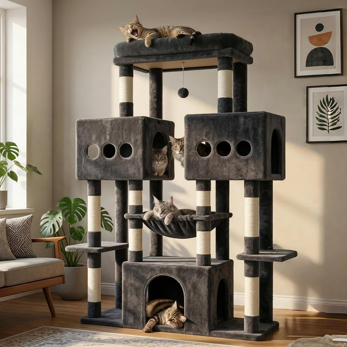 Hey-brother Cat Tree Tower with Sturdy Wide Base, Large Platforms, MPJ083G