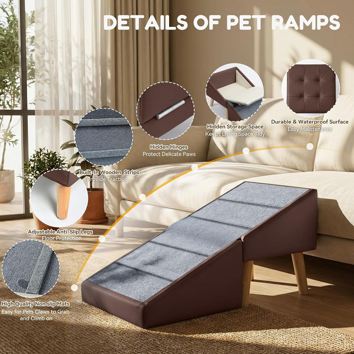 Dog Ramp for Small Dogs, 3-in-1 Dog Stairs Ottoman for Couch