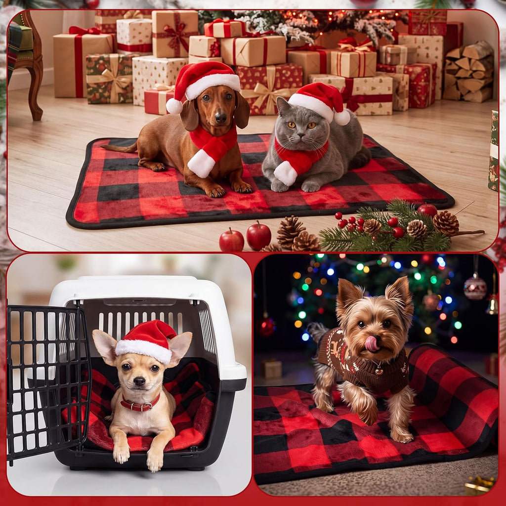 Tatuo 4 Pcs Fleece Dog Blankets for Puppy Cat, Red, 24 x 16 in, Plaid