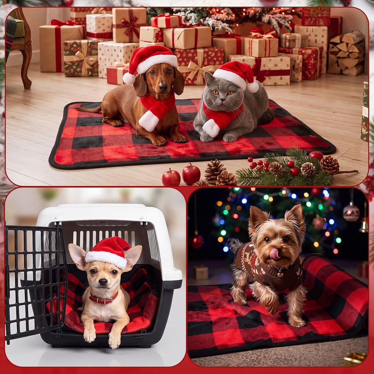 Tatuo 4 Pcs Fleece Dog Blankets for Puppy Cat, Red, 24 x 16 in, Plaid