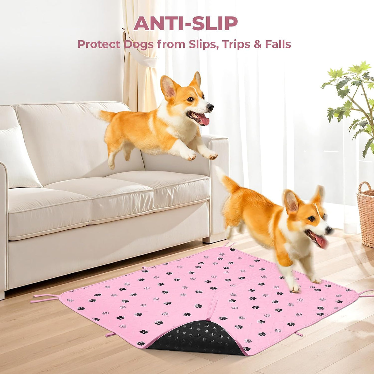 Fostanfly Washable Dog Pee Pads, Ultra-Absorbent, 31"x36"-2 Pack, Pink | Leak-Proof, Waterproof, Non-Slip, Large Reusable Pee Pads for Puppy Potty Training, Crate and Playpen with 8 Tie Straps