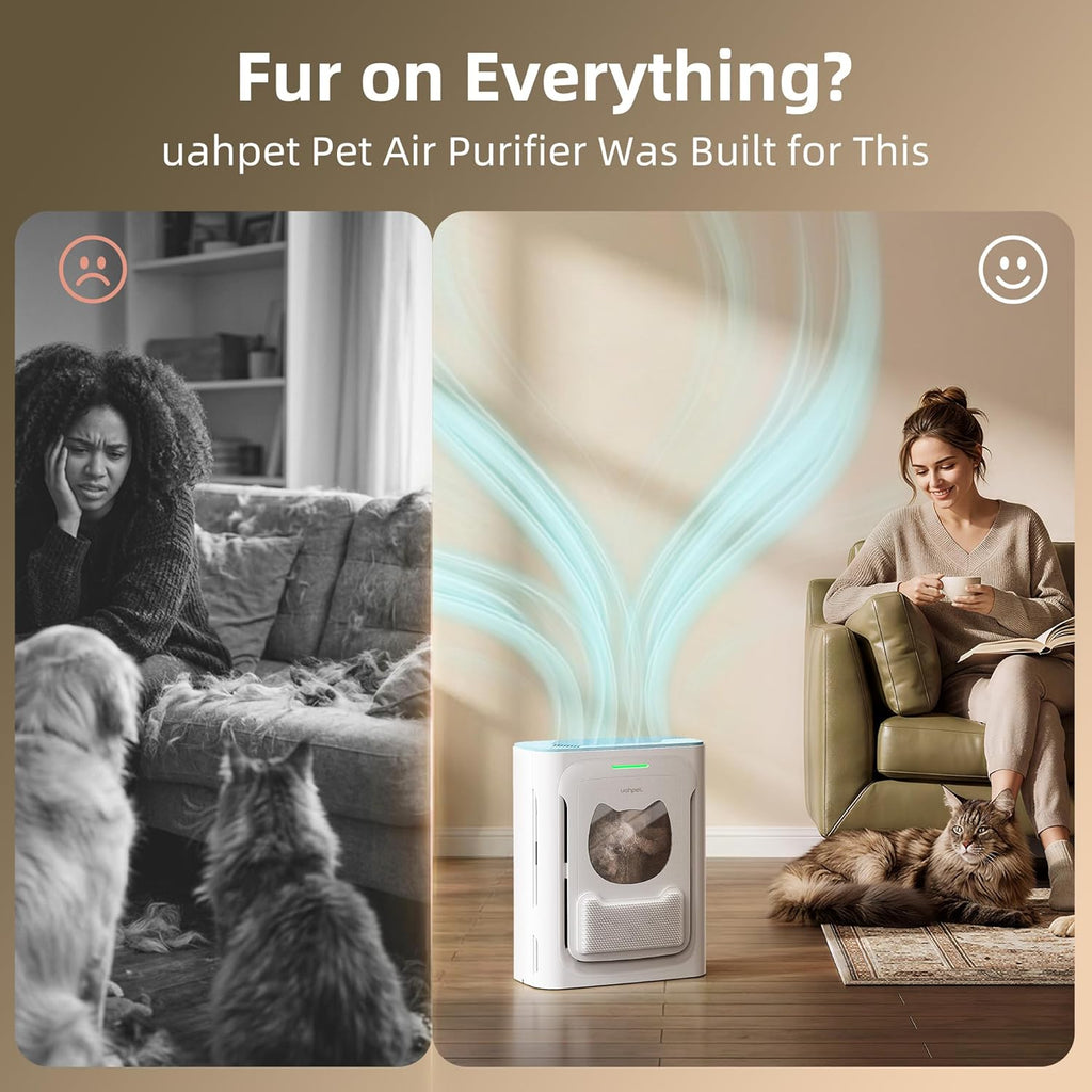 uahpet Pet Air Purifier, H13 HEPA Filter for Pet Hair, Dander & Odors, 2100 Sq Ft Coverage, Plug & Play No WiFi Required, Clog-Resistant Intake, Washable Pre Filter, Quiet 25dB
