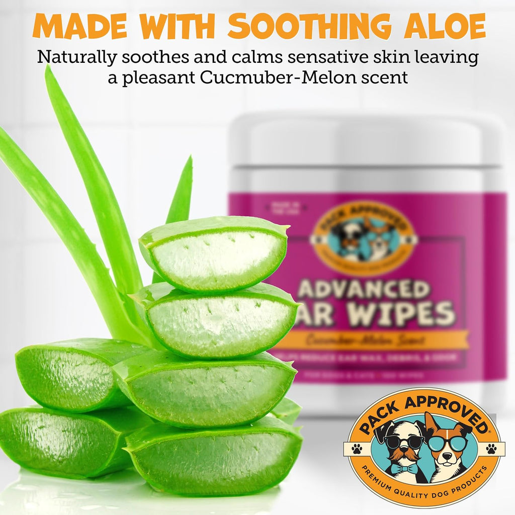 Pack Approved Advanced Ear Wipes for Dogs & Cats with Aloe Vera - 100ct