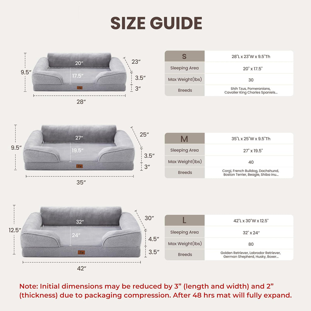 Large Orthopedic Dog Bed for Medium Dogs, Removable Washable, Grey