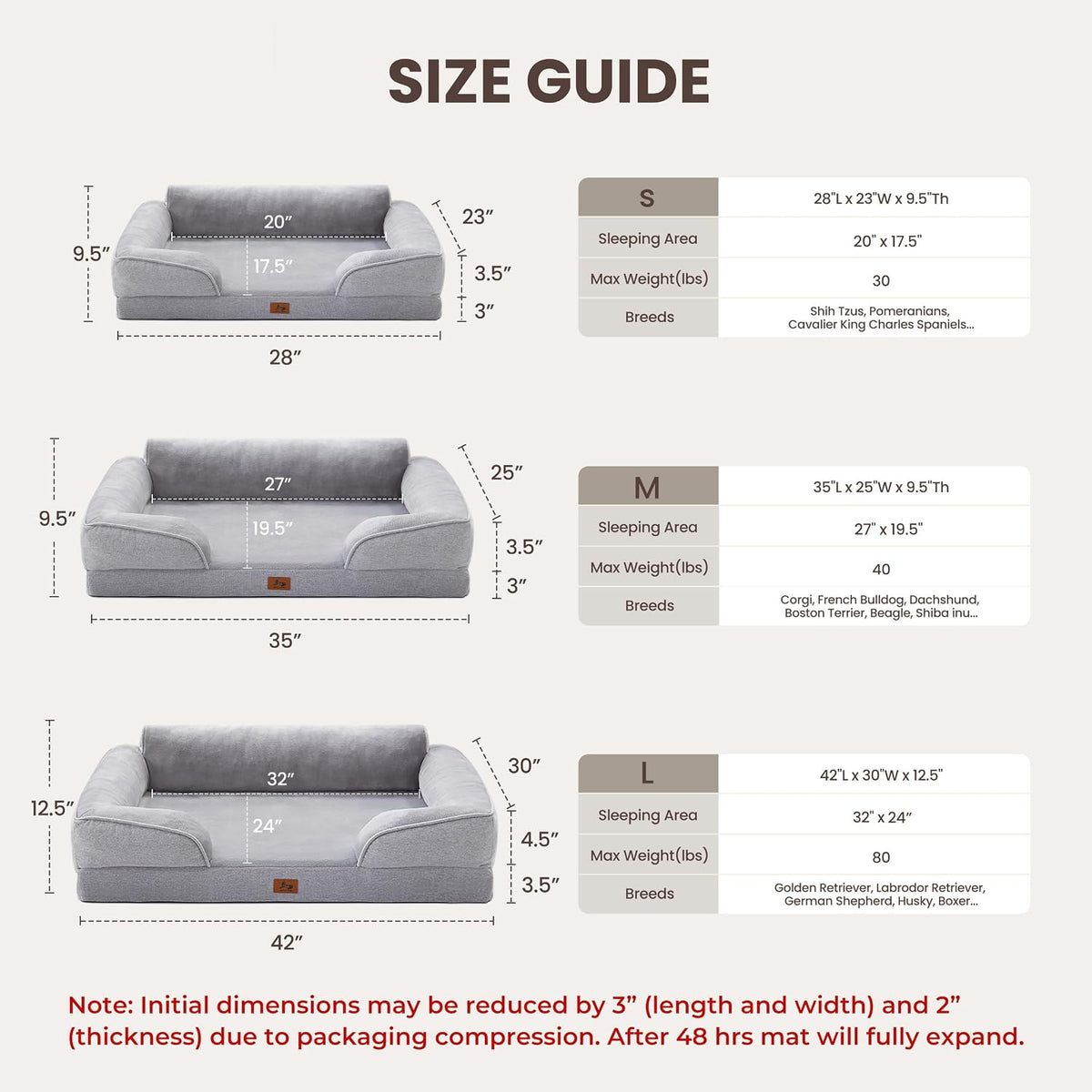 Large Orthopedic Dog Bed for Medium Dogs, Removable Washable, Grey