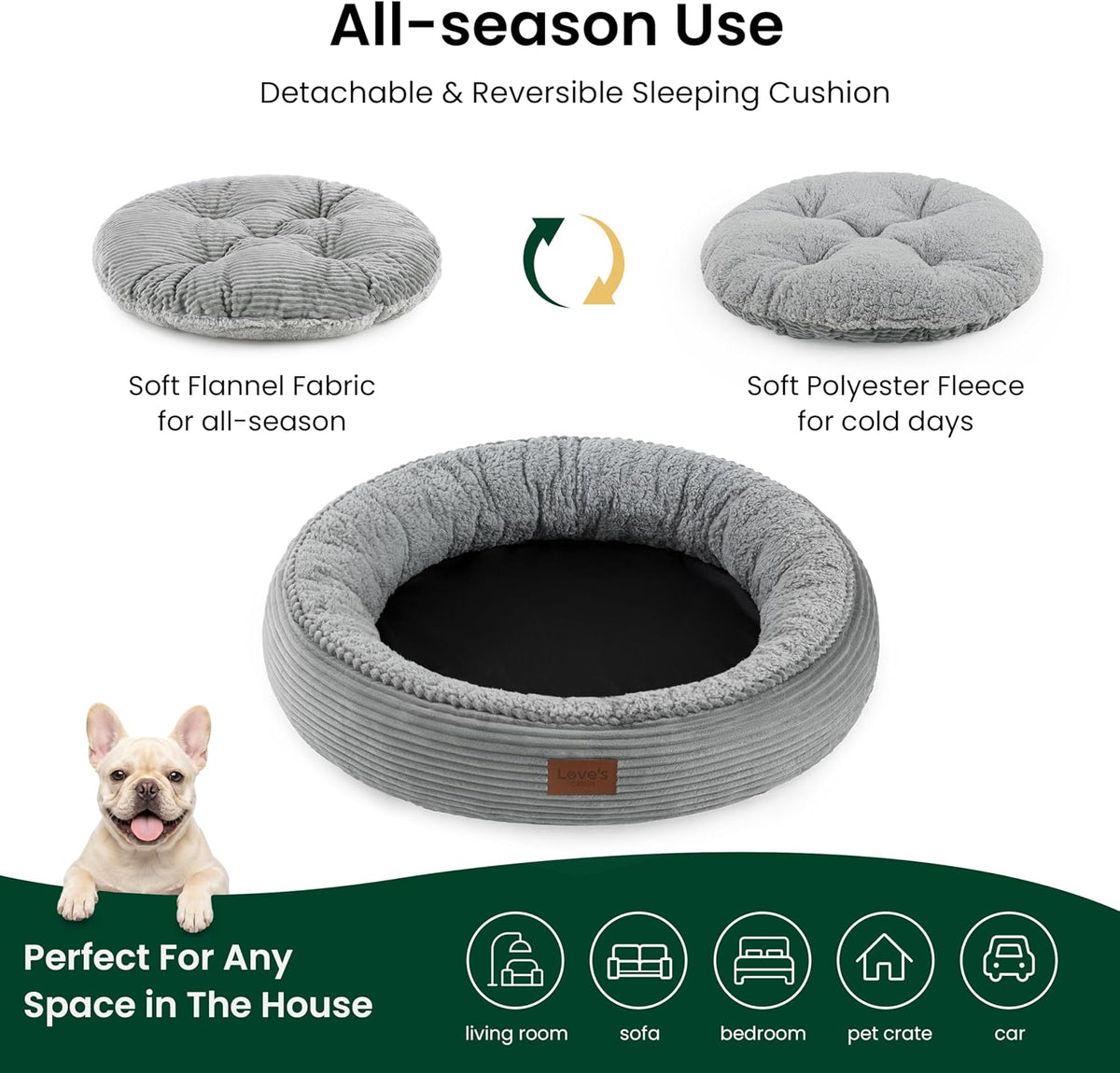 Love's cabin Round Donut Cat and Dog Cushion Bed, 30in Pet Bed for Medium or Large Dogs, Anti-Slip & Water-Resistant Bottom, Soft Durable Fabric Pet Beds, Washable Calming Cat Bed, Pure Gray