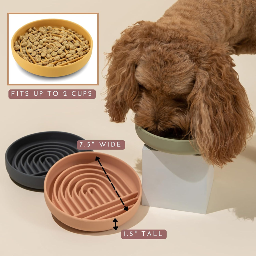 Slow Feeder Dog Bowl - Silicone Dog Bowl, Medium, 7.5" x 1.5" - Tan