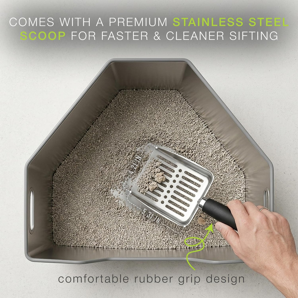 Corner Stainless Steel Litter Box for Cat & Kitten - No Odor