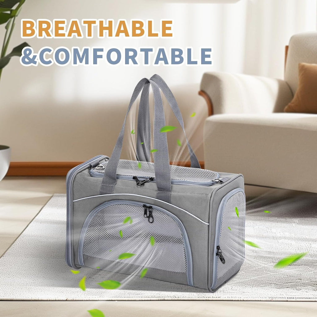 ‌Petsfit Airline Approved Pet Carrier for Small Dogs & Cats, 19x9x12 TSA Approved Carrier, with Removable Dual-Sided Padding (2-Way Placement) - Fits Under Most Airplane Seats, Escape Proof (Grey)