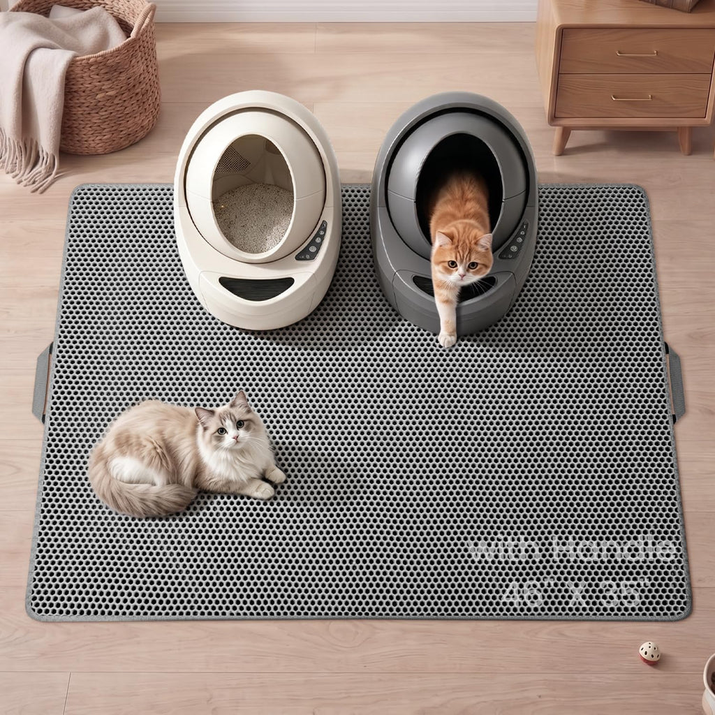 Cat Litter Mat, Upgrade Super Waterproof Back Layer Litter Box Mat, Non Slip, Durable, Soft on Paws Kitty Trapping Matt (46"x35", Gray)