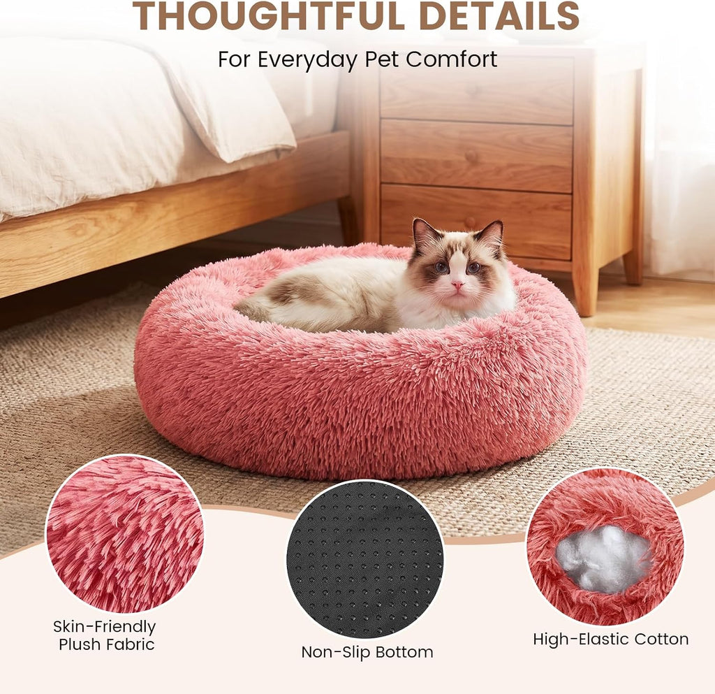 Cat Beds for Indoor Cats & Small Dog, Plush Donut Washable Pet Bed