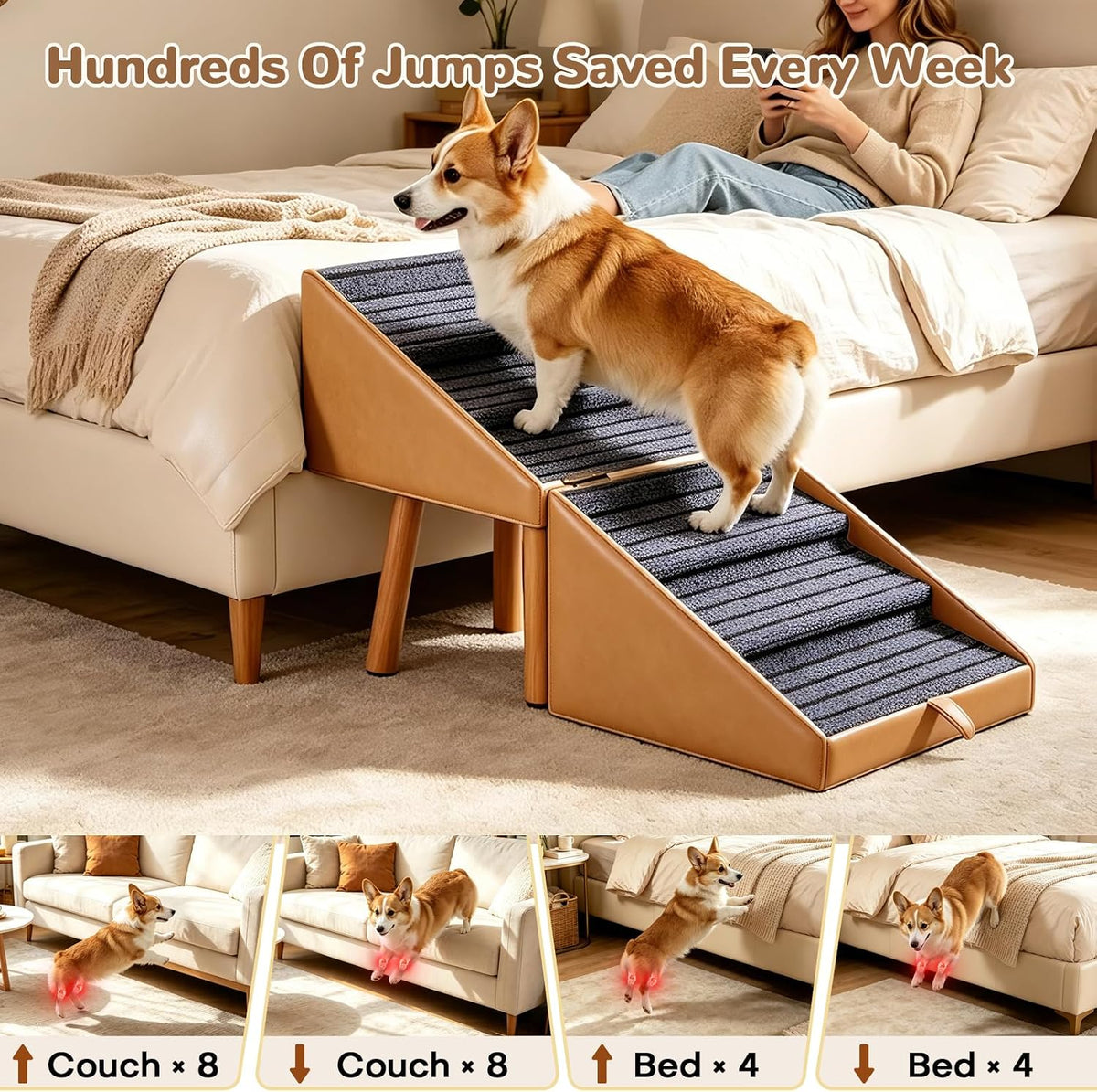 Pet Stairs for High Beds Foldable,Dog Steps for Large Dogs 21.06" H