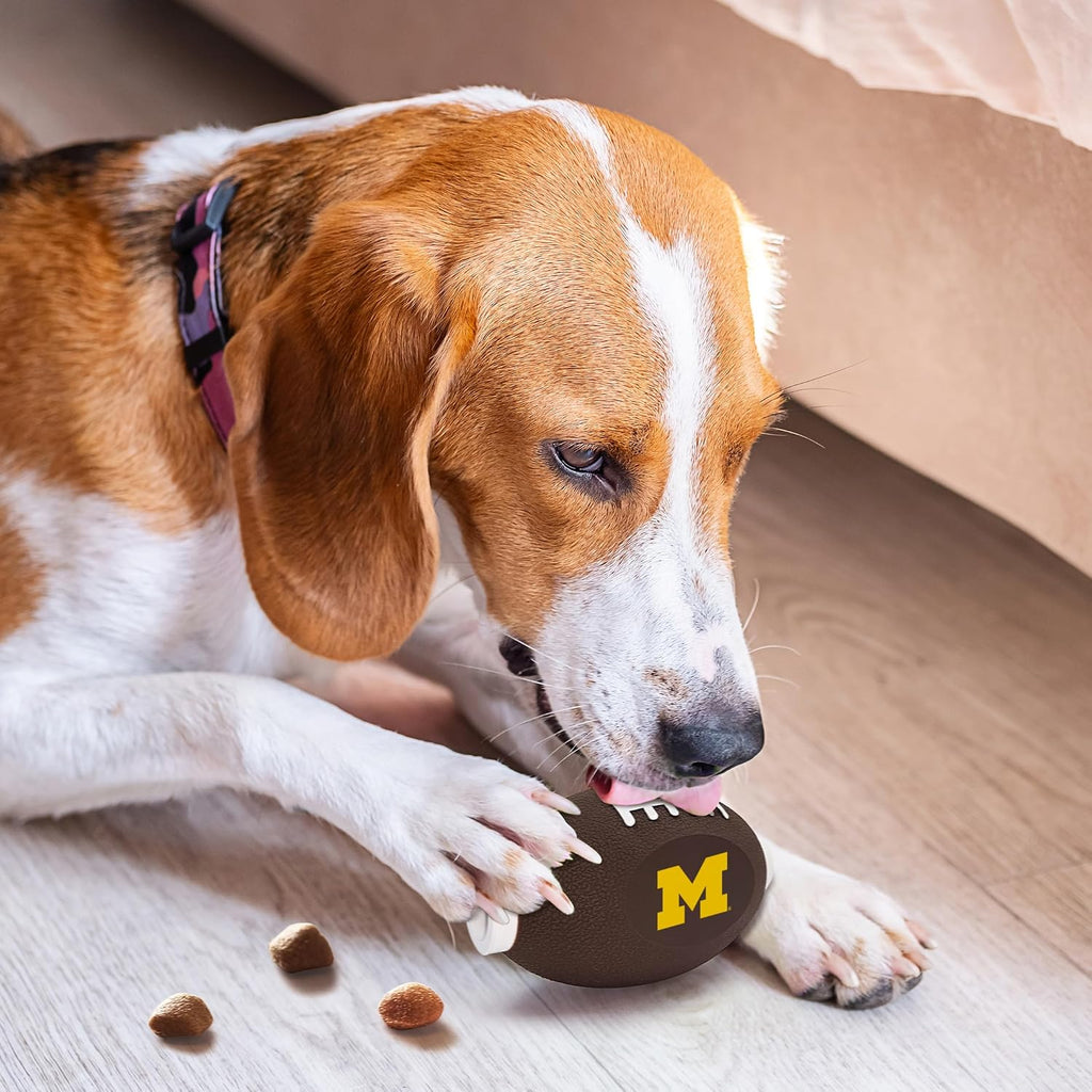 Pets First NCAA Michigan Wolverines Football Treat Dispensing Toy for Dogs and Cats, Rubber Ball Pet Toy, Interactive Fun Doggie Treat Toy, Natural Rubber Feeding Toy (MI-3622)