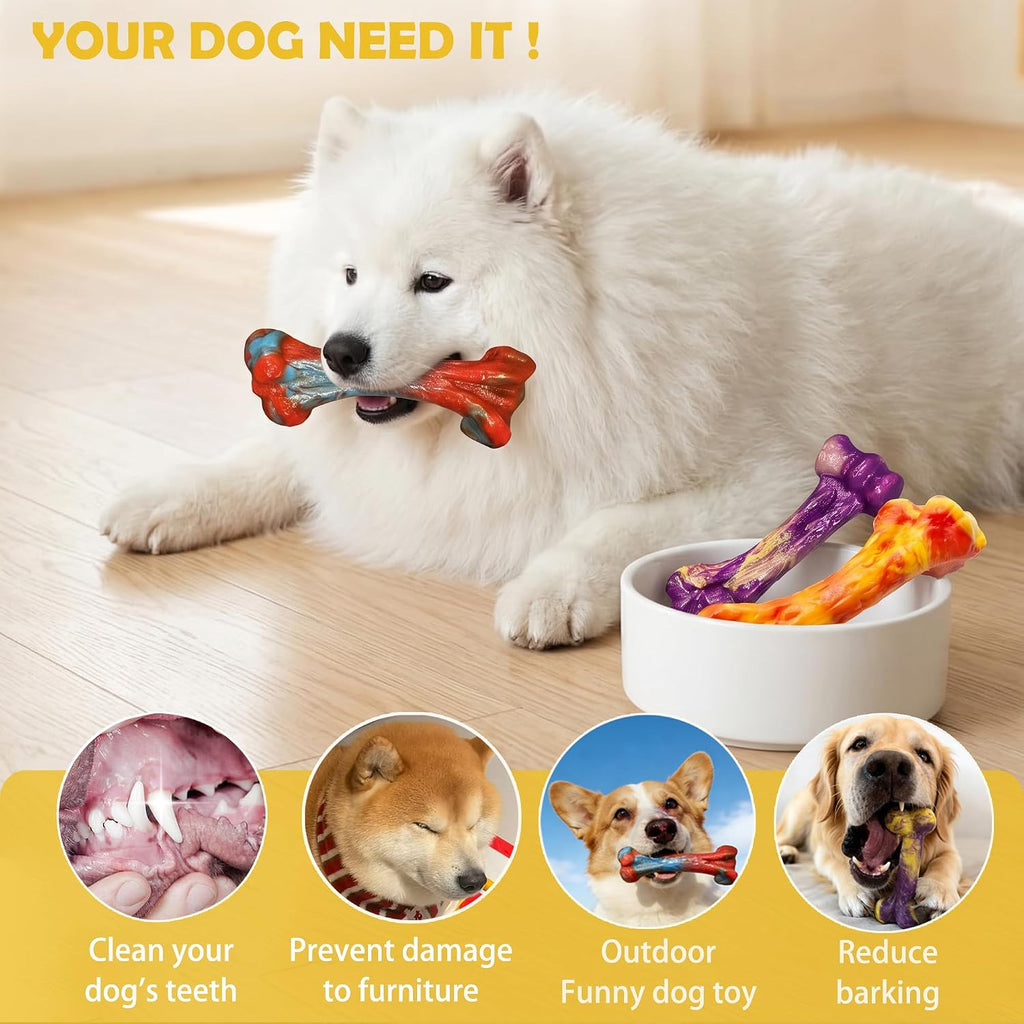 3-Pack Dog Chew Toys for Aggressive Chewers, Medium Large Breed | Indestructible Dog Bone Toys to Keep Them Busy,Dental Textured, Long Lasting,Beef Flavor