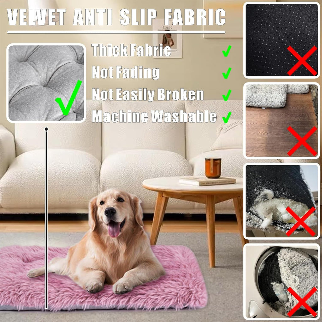 Machine Washable Dog Bed, Deluxe Plush Dog Crate Pad and Cat Bed, Anti-Slip Bottom Kennel Pad Mat, Fuzzy Pet Beds for Large, Medium, Small Dogs Breeds (Pink Mauve, 36.0"L x 24.0"W x 3.0"Th x 1 Pack)