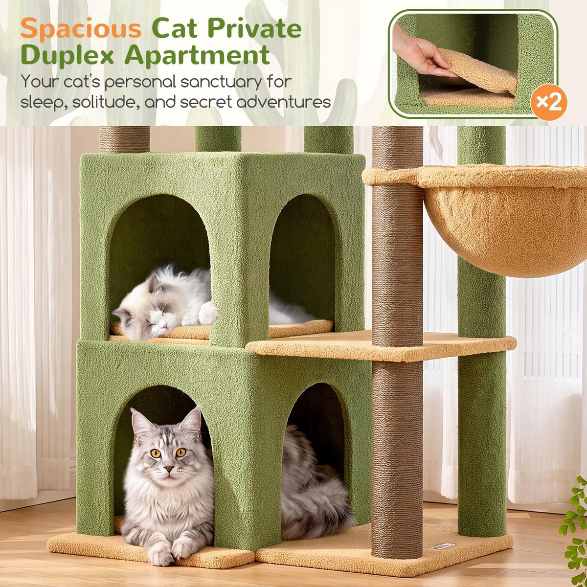 Globlazer Cactus Cat Tree Tower for Indoor Cats Large Adult, S63, Green