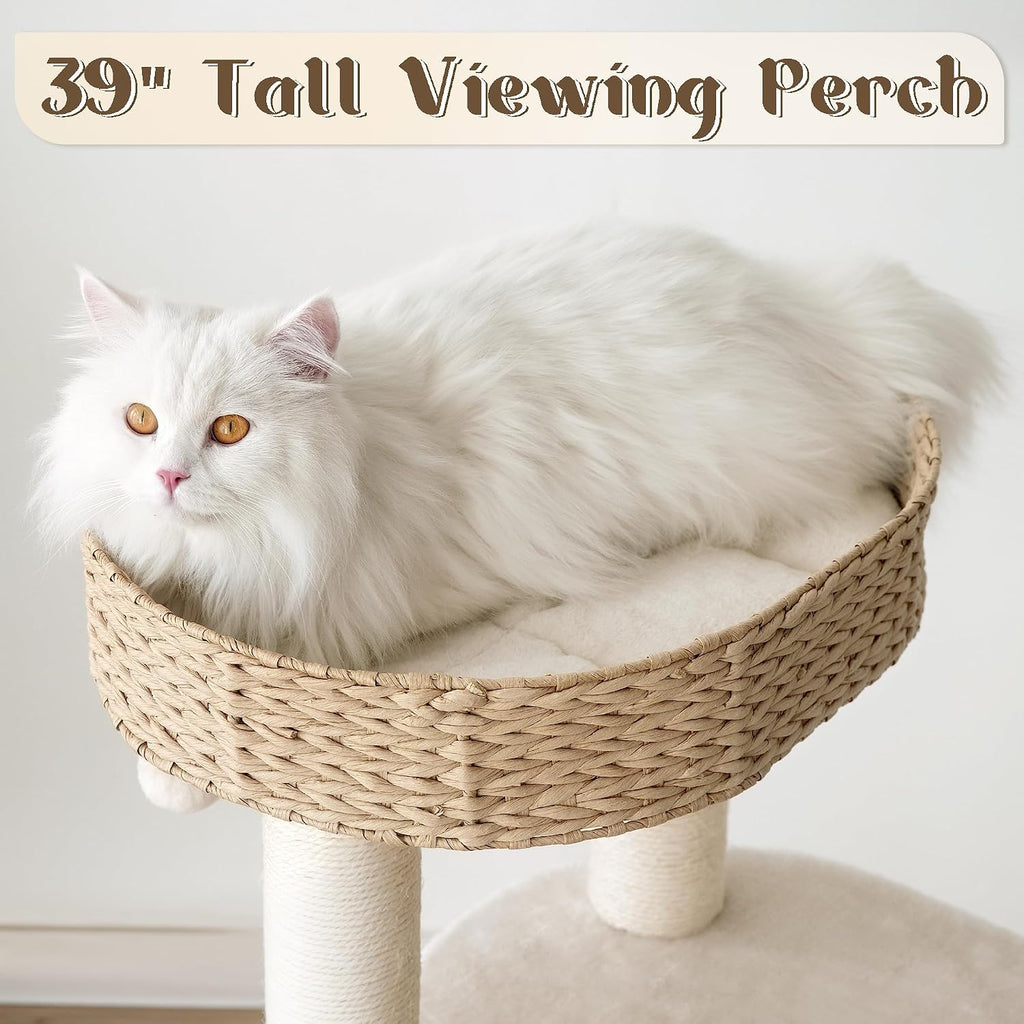 KAMABOKO Modern Cat Tree, Hand-Woven Condo & Top Perch,cat Houses & Condos