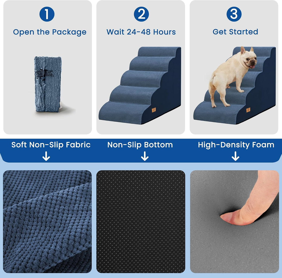 Dog Stairs for High Beds 22.4" H,5-Step Pet Ramp for Small & Medium Dogs