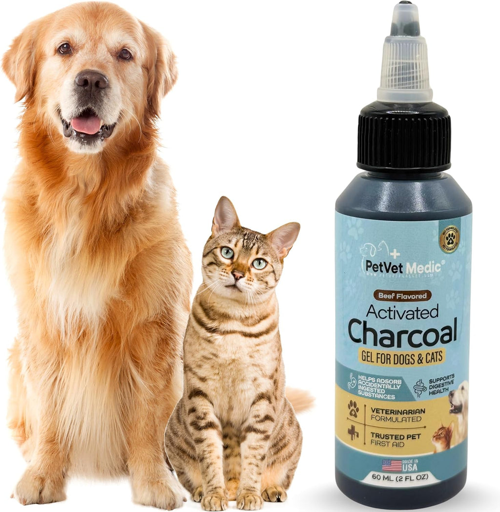 Activated Charcoal for Dogs, Cats & Puppies – Emergency Pet First Aid Gel for Accidental Ingestion, Beef-Flavored Digestive Paste, Veterinarian-Developed, Made in USA, 60 mL