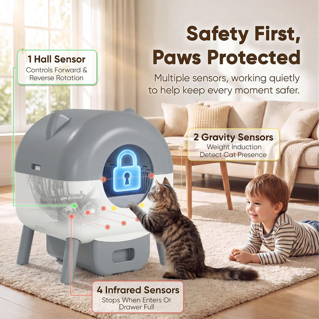Greesum Self-Cleaning Cat Litter Box with App Control for Multiple Cats