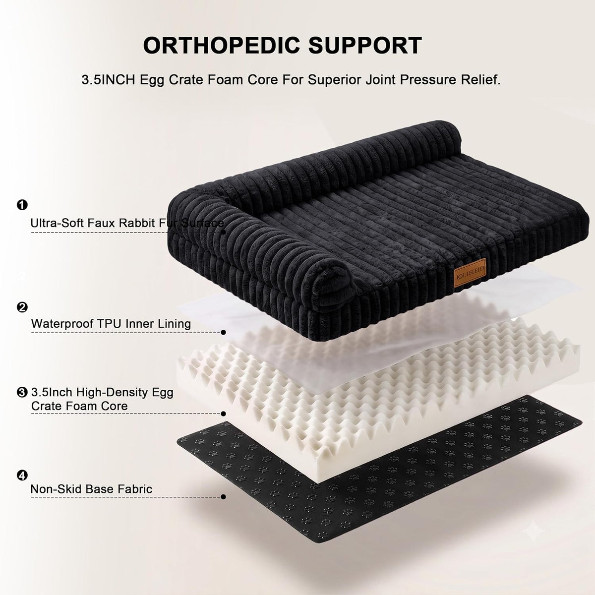 Orthopedic Large Dog Bed Furry Pet Bed, Washable Cover 36''X24''