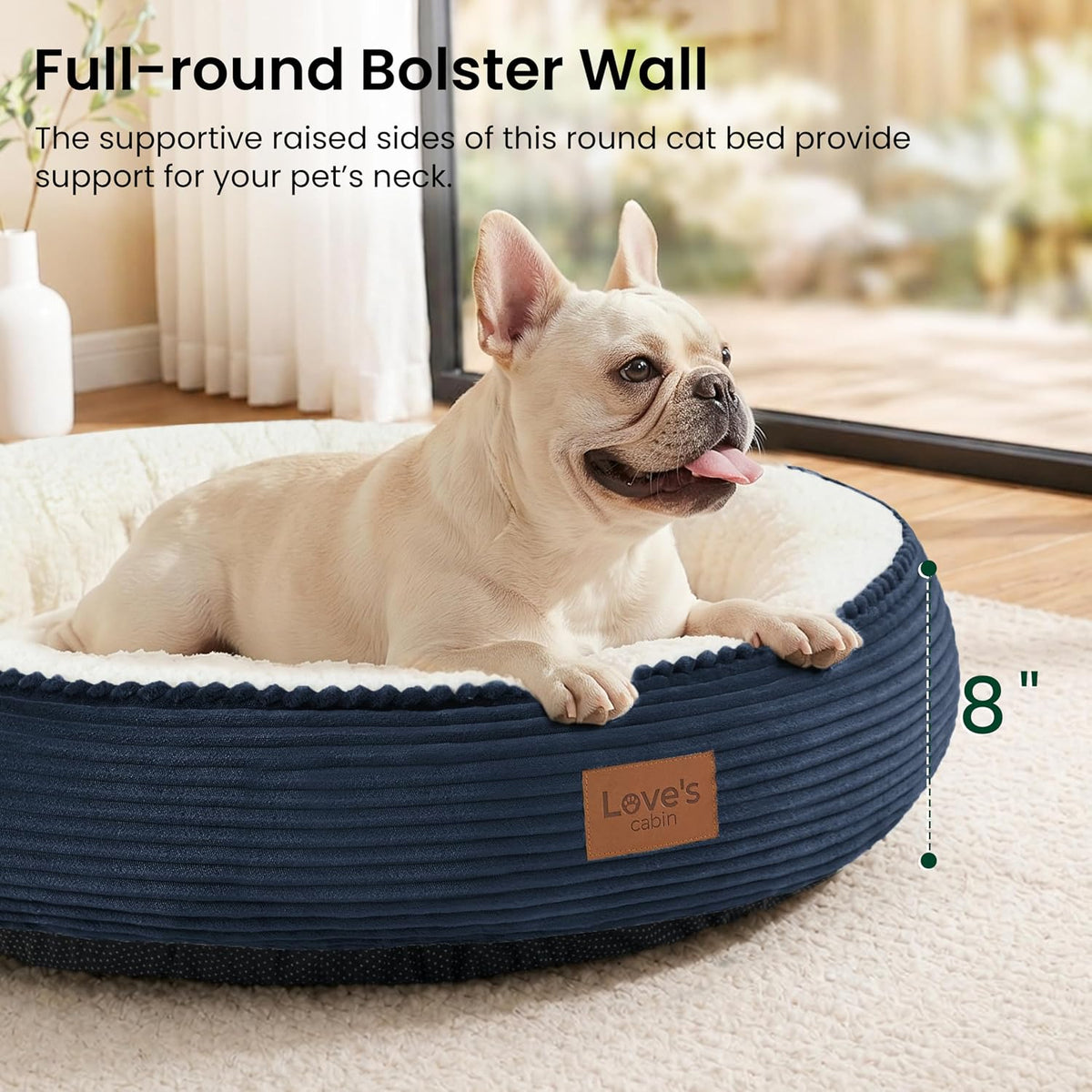 Love's cabin Round Donut Cat and Dog Cushion Bed, 30in Pet Bed for Medium or Large Dogs, Anti-Slip & Water-Resistant Bottom, Soft Durable Fabric Pet Beds, Washable Calming Cat Bed, Navy Blue