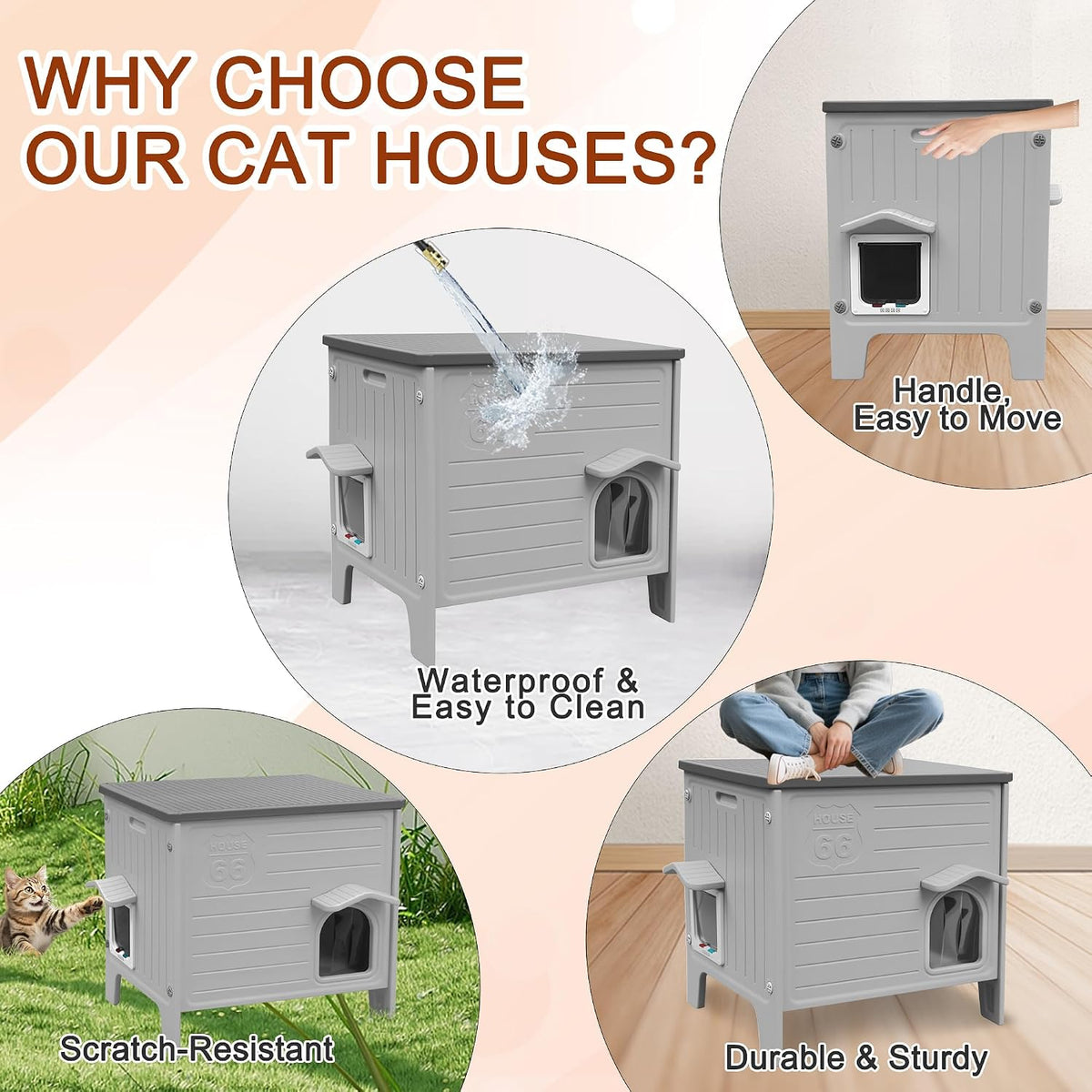 Insulated Cat House Outdoor Weatherproof Plastic Cats Houses for Winter