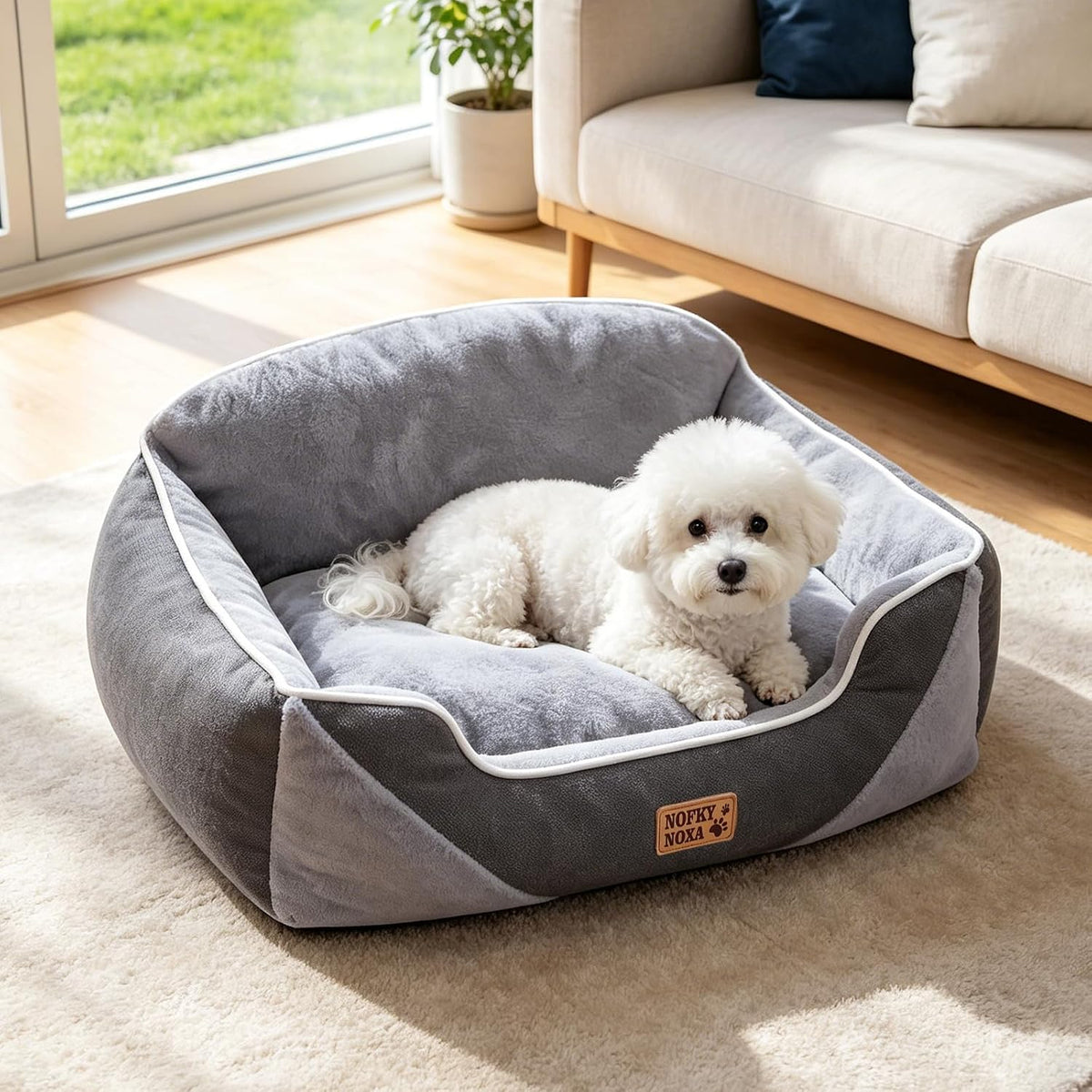Orthopedic Dog Bed for Small Dogs, Washable Calming Pet Bed with Reversible Plush & Premium Corduroy Velvet, Removable Cover, Non-Slip Bottom, Dog Sofa Bed for Puppies & Cats, Grey, 24"x20"