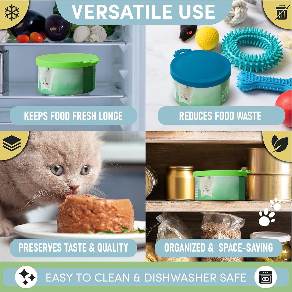 4 Pack Universal Pet Food Can Covers Lids - One fit 3 Standard Size Cans for Cats and Dogs Food Cans - Easy to Clean - Safe Silicone - Blush Breeze