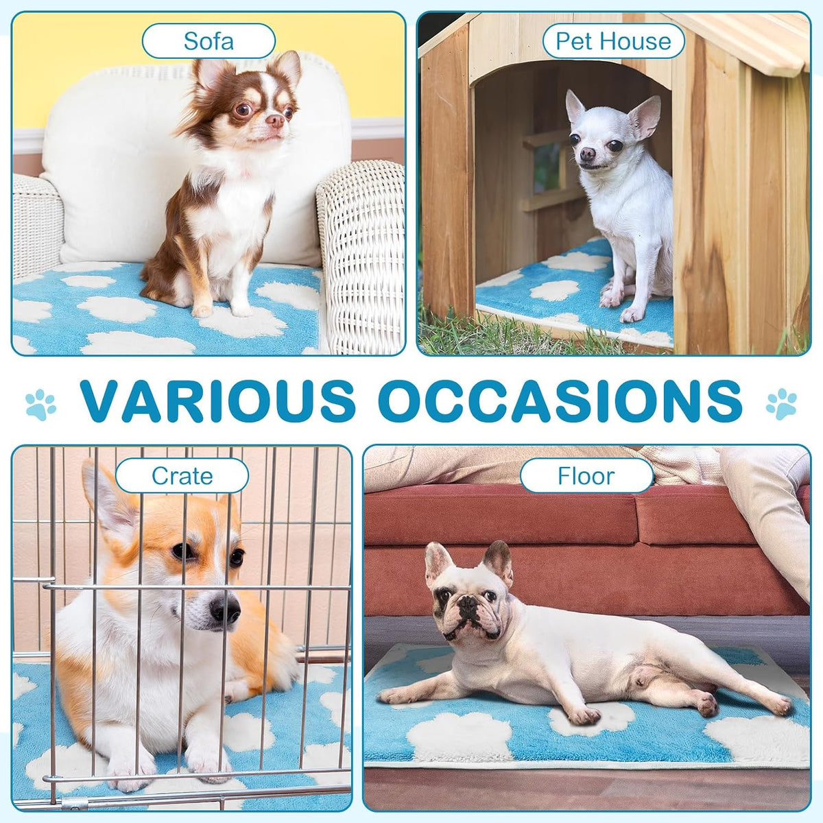 4 Pack Self Heating Cat Pad Self Warming Dog Mat, Clouds, 16 x 20 Inch
